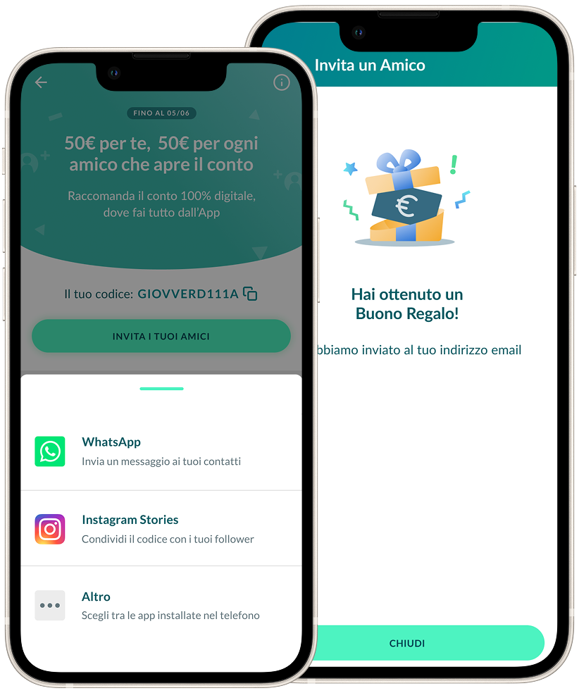 Mockup of the Invite a Friend feature in the Crédit Agricole Italia app.