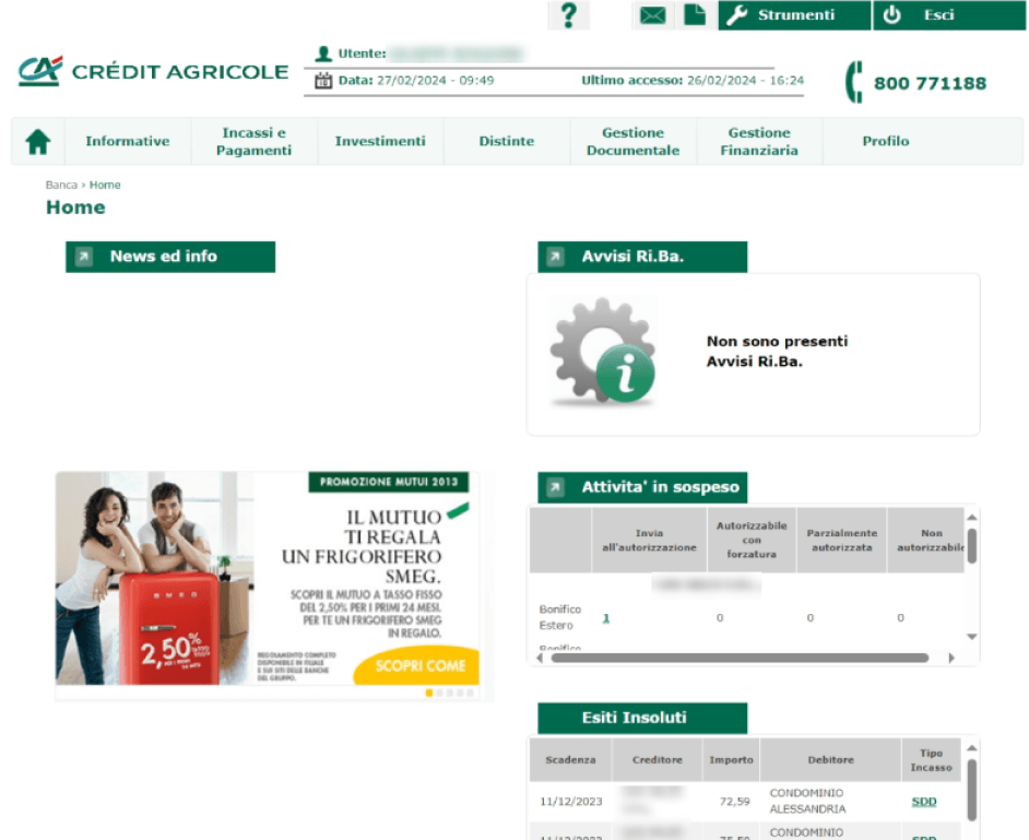 Corporate legacy platform with a tabular interface and dense information structure